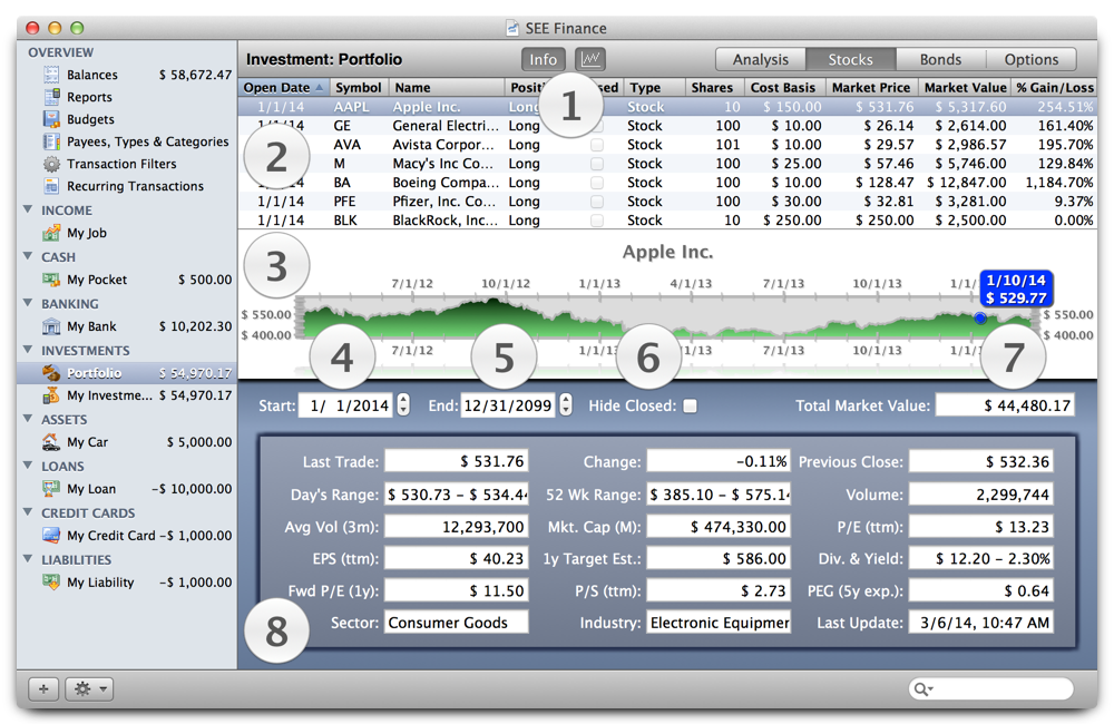 Investment Stock Positions View